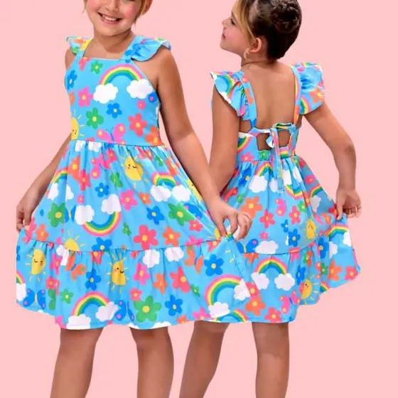 Vestido Infantil Menina Princesa Festa Casual Bloguerinha Colorida