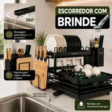 Escorredor de Louça Organizador de Pia Rack de Cozinha Duplo Aço Carbono com Porta Talheres - LARUNO