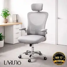 Cadeira de Escritório Presidente Ultra Ergonômica LARUNO Alto Padrão Luxo Espuma Certificada Homologada NR17 Cinza