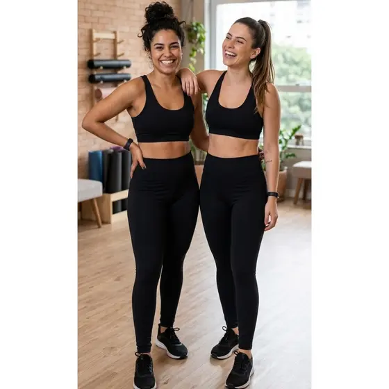Kit 2 Leggings ; Leggings pretas lisas ; Legging suplex preta ; Legging ribana ; Legging inverno