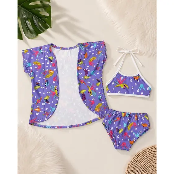 Triquini Infantil ; Biquíni com kimono infantil ; Kit Biquíni infantil ; Kimono infantil