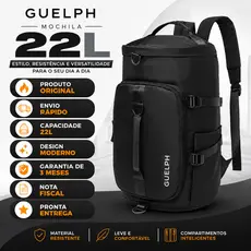 Guelph Mochila preta 22L reforçada para lazer e fitness Design horizontal que combina a funcionalidade de uma mochila