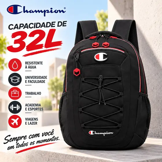 Champion Mochila Escolar 32L Impermeável Notebook 15.6 pol Costas Ventiladas Academia Viagem Trabalho Casual Unissex