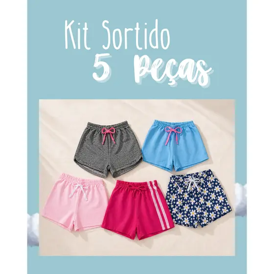 Kit 5 Shorts Infantil Menina Sortido Confortável Cós com Elástico Roupa Infantil Feminina 1 ao 12