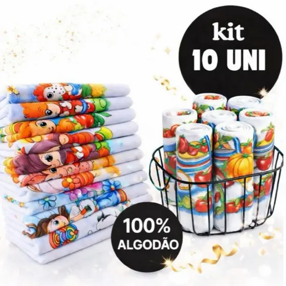 Kit 10 Panos de Prato Estampados Pé  Galinha Legítimo 100% Algodão Super Absorvente Cozinha Louça