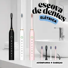 Kit Escova de Dente Elétrica + 4 Cabeças Refil À Prova d’Água 7 Modos Recarregável Usb Limpeza Bucal