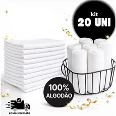 Kit 20 Panos de Prato Branco Liso Premium 100% Algodão Pé de Galinha Super Absorvente Atacado Grosso