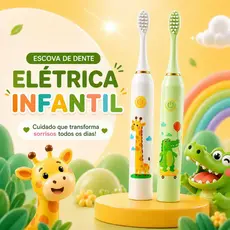 Escova de Dente Elétrica Infantil + 4 Refis Limpeza Suave Cerdas Macias à Prova D'Água Recarregável Higiene