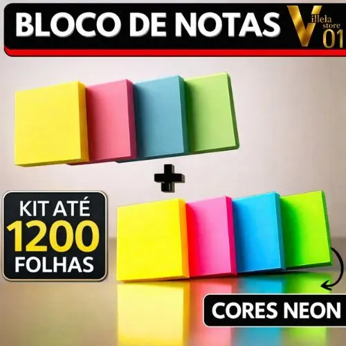 KITS COM 400, 800, 1000 e 1200 FOLHAS BLOCO ADESIVO POST NEON PASTEIS PAPELARIA ESCRITÓRIO AULAS