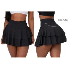 Short Saia Fitness Feminino M ao G3 Empina Bumbum Não Marca Cós Alto Costura Reforçada Academia Babado