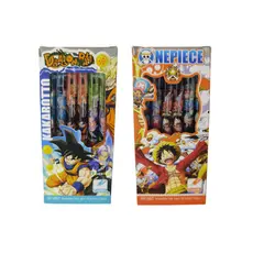 Kit Caneta Gel Apagável Anime Dragon Ball e One Piece 0.38mm e 0.5mm Escolar