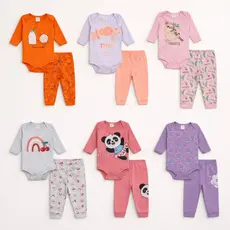 Kit Body e Calça Bebê Menina Inverno 10 Peças 5 Conjuntos Algodão Suedini Ribana RN ao GG