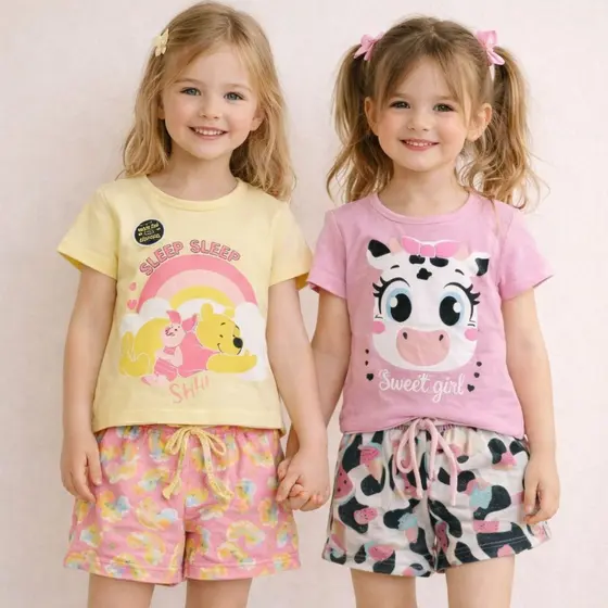 Pijama Infantil Menina Verão Brilha no Escuro Personagens Mulher Maravilha Pooh Marie Monstros SA Puket
