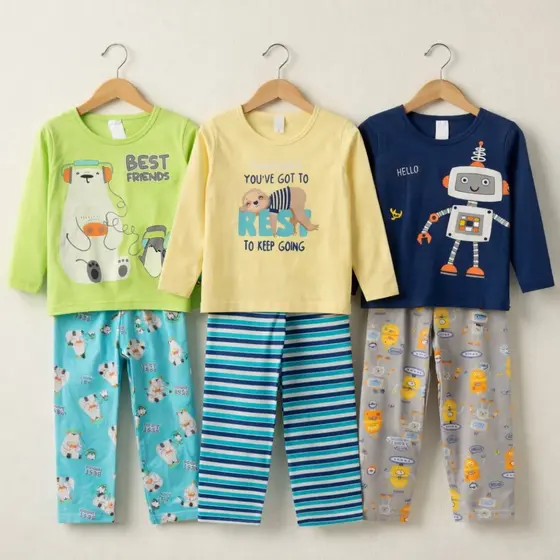 Kit Pijama Infantil Longo Algodão Menino Inverno 3 Conjuntos Roupa de Dormir Infantil