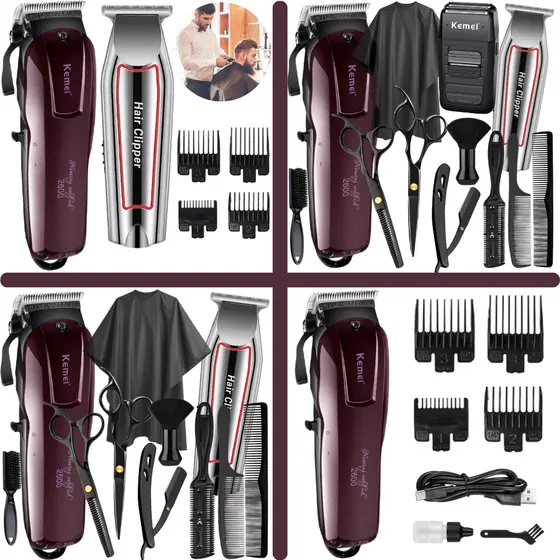 Maquina Cortar Cabelo Kemei com ou sem Tesouras Barbeiro e Acessórios