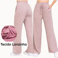 Calça Pantalona Lanzinha Feminina Cintura Alta Com Elastico De e Bolso Outono / Inverno Promoção