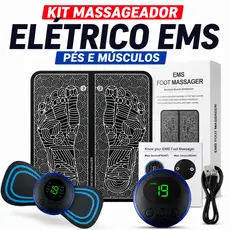 Kit Massageador Elétrico EMS Tapete Massageador para Pés e Músculos 8 Modos 19 Intensidades USB