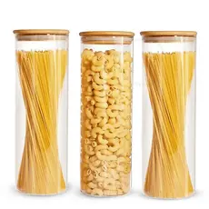 Potes de vidro 2L tampa de bambu hermético madeira borossilicato porta alimentos macarrão