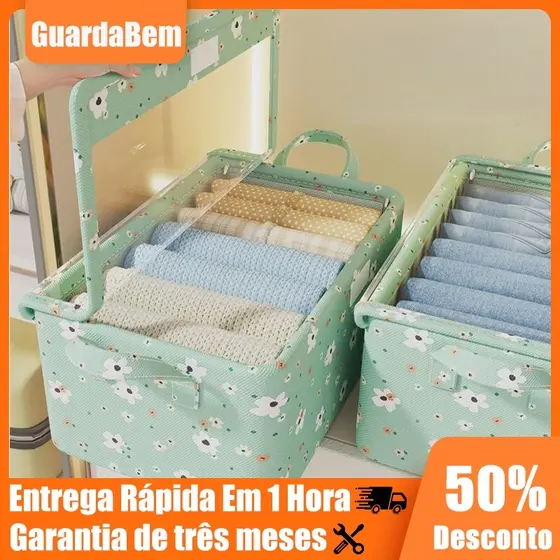 Caixa De Roupa Organizador Verde Dobrável e Tecido Impermeável De Guarda Roupa Arrumados