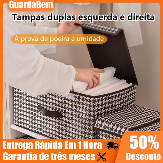 Caixa De Armazenamento Dobrável De Grande Capacidade Com Tampas Duplas Padrão Pied-De-Poule
