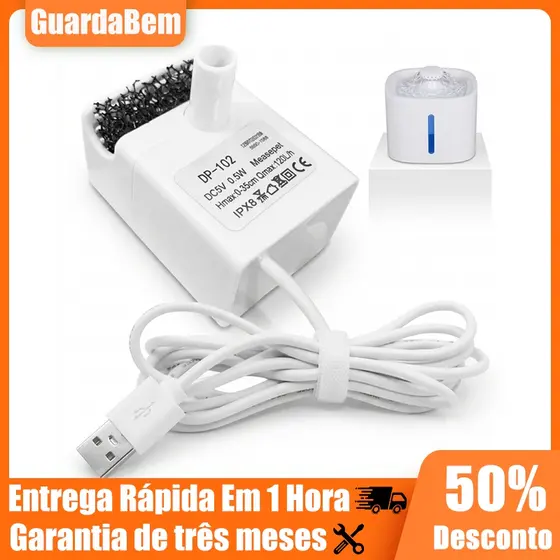 Bomba De Água Para Bebedouro Gato Cachorro USB Motor Fonte Pet Silenciosa Eficiente LED