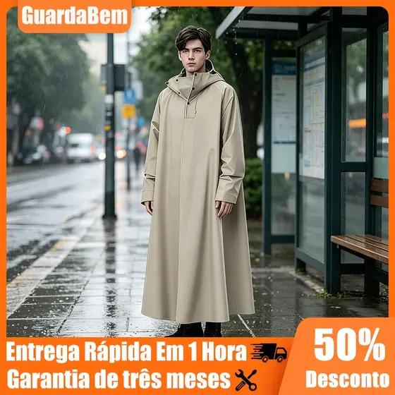 Capa De Chuva Impermeável Leve Com Capuz - Longa, À Prova De Vento, Cobertura De Corpo Inteiro