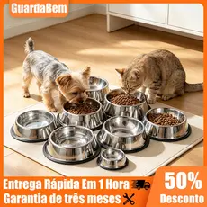 Comedouro e Bebedouro Inox Antiderrapante Para Cães e Gatos - Resistente e Ideal Para Pets de Todos os Potes