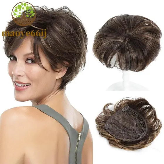 MAOYE66 Topper De Cabelo Curto Feminino , Peruca De Substituição De Franja Falsa , Superior , Extensões , Pedaço Ondulad