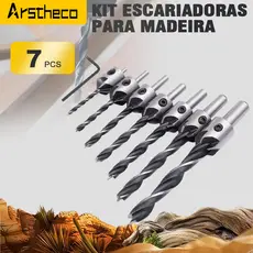 Jogo Kit Broca Escariadora 8 Peças Madeira Piloto