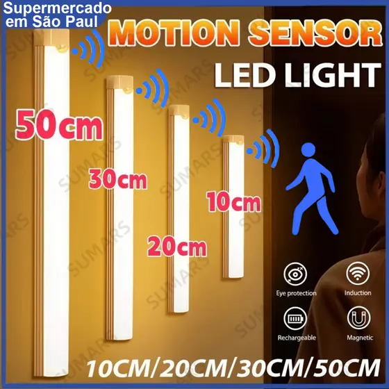 50cm/14cm Luminária com Sensor de Luminoso, Presença e Movimento Luz Noturna LED Recarregável sem Fio Portátil para Casa