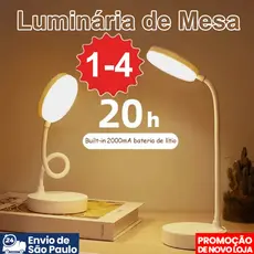 Luminária Abajur de Mesa LED Luz Recarregável Touch Haste Flexível Brilho Ajustável Lâmpada de Estudo Sem Fio Portátil
