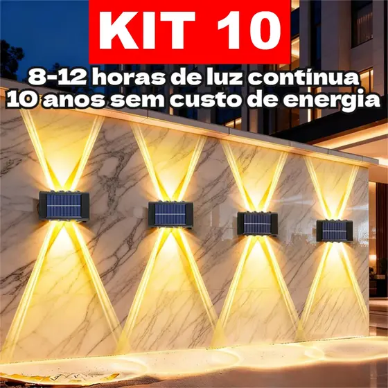 Até 10 Arandelas Externas Solares Impermeáveis com Sensores de Luz, Acende/Apaga Automática, Autonomia 12h/2h,Luz Quente