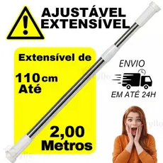 Varão 1 até 2 Metros Ajustável Extensível Regulável sem Furar Parede para Cortina e Box de Banheiro