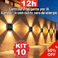 Até 10 Arandelas Solares Externas Impermeáveis com Sensores de luz, Liga/desliga automática, Duração 12h/2h, Luz Quente