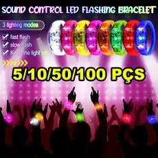 Até 100 Pulseira LED Ativada por Som que Pisca ao Música c/ 3 Modos de Luz 8 Cores p/ Evento Festa Aniversário Formatura