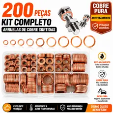 200 Peças Conjunto De Junta De Arruela De Cobre Vedação De Anel Plano Sortido Para Reparos De Automóveis