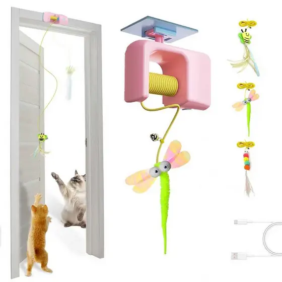 Brinquedo elétrico suspenso para gatos, adequado para gatos internos, carregamento USB, corda retrátil, campainha esport