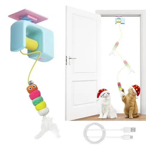Gato Ioiô Retrátil Levantamento Automático Provocando Vara Elétrica Inteligente Pendurado Porta Brinquedo Auto-Feliz Alí