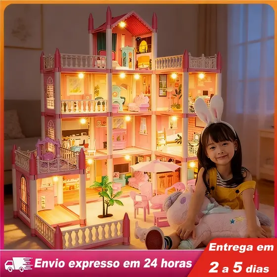 Casinha de Boneca com 14/7/4 Quartos Corda de Luzes Brinquedo para Crianças Presente De Aniversário