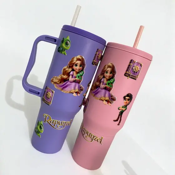 Copo com Canudo da Rapunzel 1200ml Em Policarbonato Personalizado