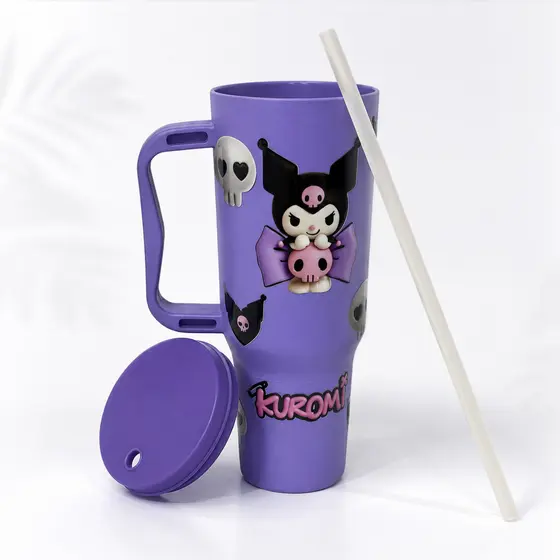 Copo com Canudo Kuromi 1200ml Em Policarbonato + Brinde Envio Rápido !