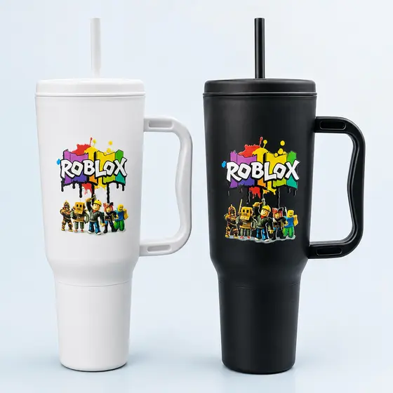Copo Roblox com Canudo 1200ml Em Policarbonato Resistente / Divertido