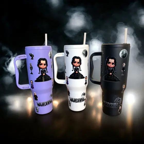 Copo Wandinha Personalizado 1200ml Em Policarbonato com Canudo