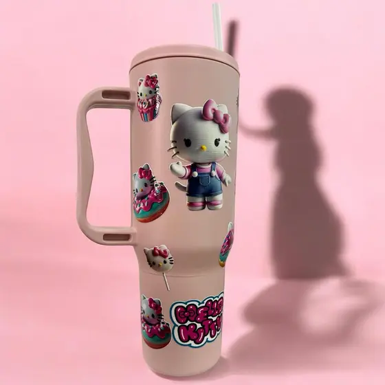 Copo com Canudo Hello Kitty Personalizado 1200ml Em Policarbonato + Brinde