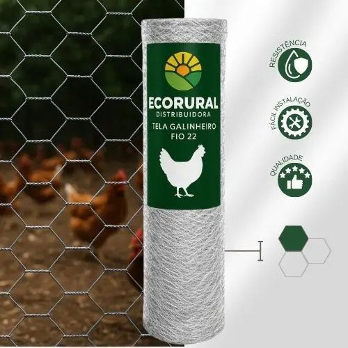 Tela Galinheiro Galvanizada Fio 22 1,20x30m Cercados Aves Hortas Jardins
