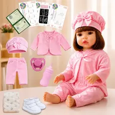 Boneca Reborn Menina 48cm Kit Completo com Chupeta Mamadeira Fralda e Roupa Extra