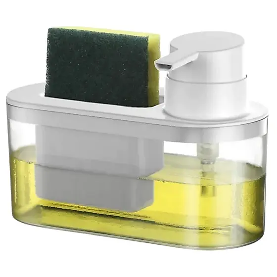 Porta Detergente com Suporte para Bucha 500ml Branco Dispenser de Pia Prático Arthi-1173