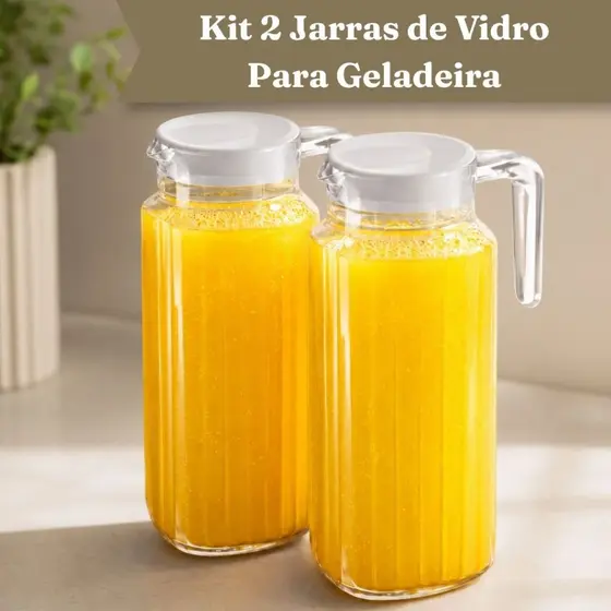 Kit 2 Jarras de Vidro para Geladeira 1L com Tampa | Ideal para Suco, Água e Refrigerante