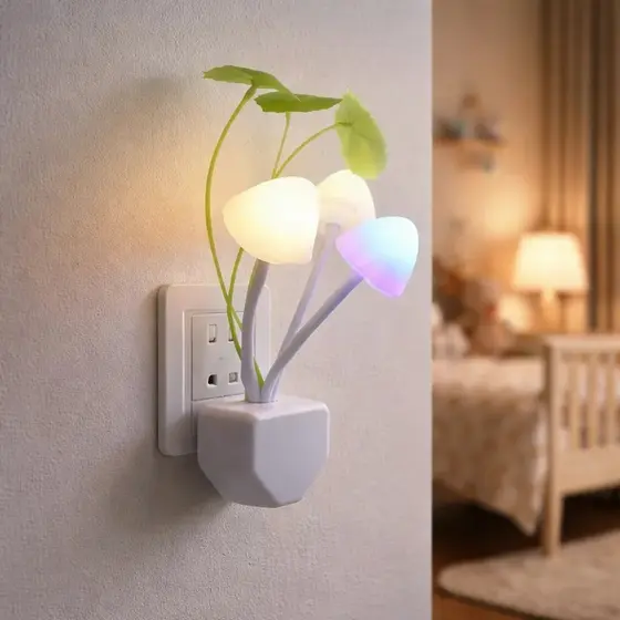 Abajur Luminária Tomada Cogumelos 220V Arandela Quarto Infantil Cabeceira Quarto Bebê Lexlight