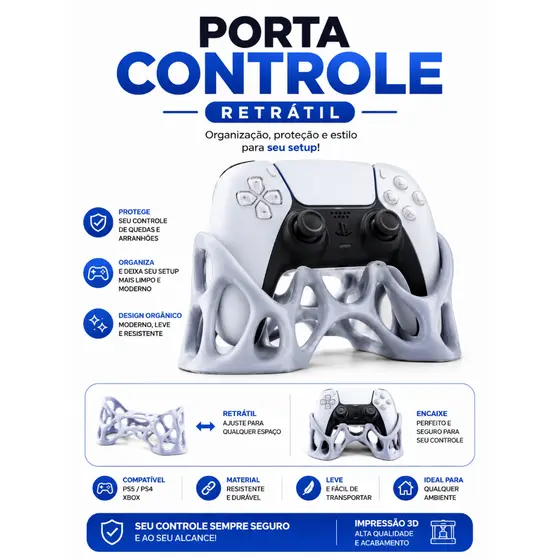 Suporte para controle retratil PlayStation 5 Xbox PS5\ PS4 organico organização e estilo porta controle